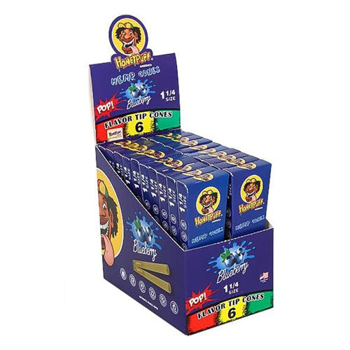 Honeypuff | 1 1/4 Size Fruit flavor tip 6pk Hemp cones Box of 20