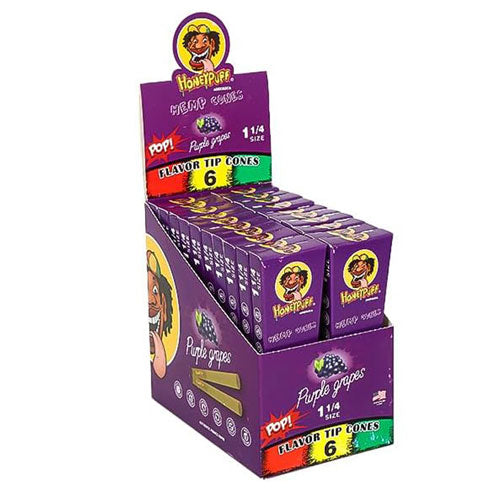 Honeypuff | 1 1/4 Size Fruit flavor tip 6pk Hemp cones Box of 20