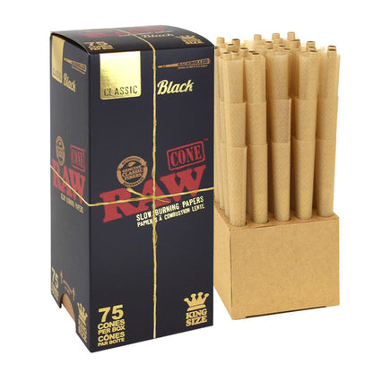 RAW | Black King Size Pre-Rolled Cones – 75 Pack