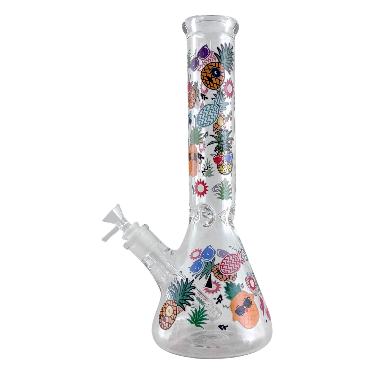 14" Glass Beaker Bong – 7mm Thick with Sticker Art Designs